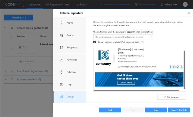 Creating a signature template for external emails.