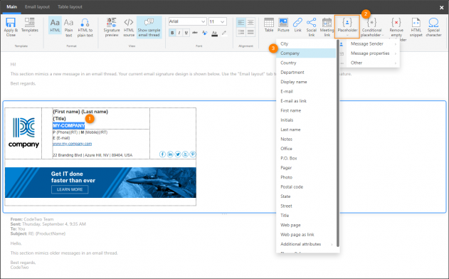 Replacing text with a placeholder to automatically insert information from Active Directory.