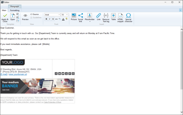 Composing the auto reply message template.