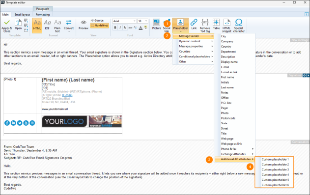 Adding custom placeholders to a signature/disclaimer.