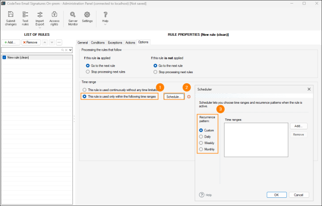 Scheduler configuration window.