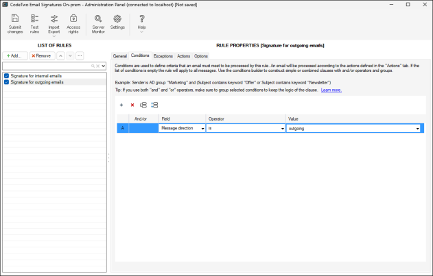 Setting the condition to Message direction is outgoing.