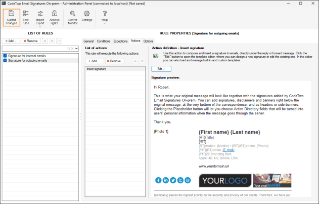 Saving new rules in the Administrator Panel.