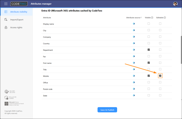 Selecting this checkbox makes the Mobile attribute editable.