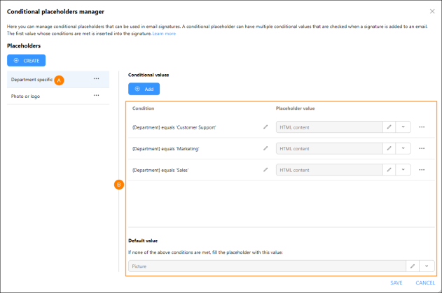 Taking a screenshot of conditional placeholder settings.