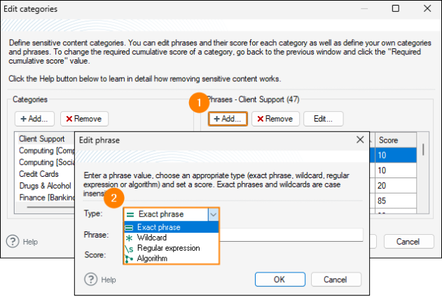 Available phrase types.