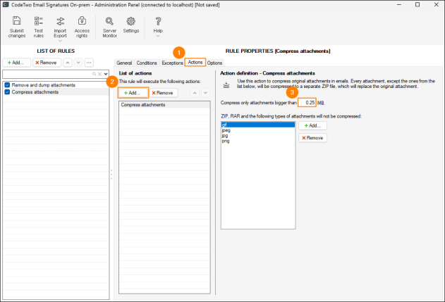 Setting the minimum size of attachments that should be compressed.