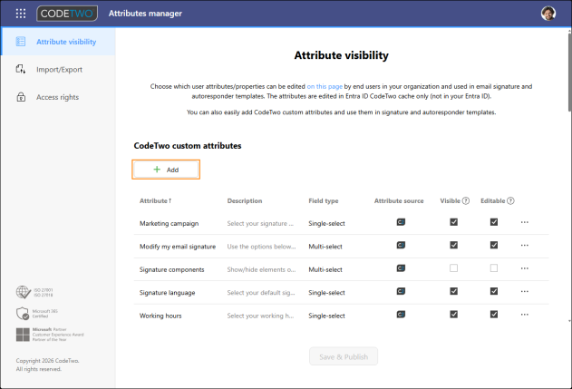 Adding a new CodeTwo custom attribute.