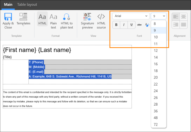 Here are all the tools that will let you change the formatting of text in your template.