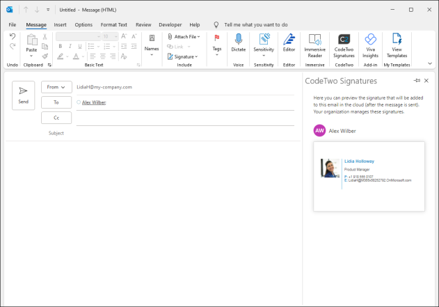 The preview of your signature(s) is shown in the Web Add-in's pane.