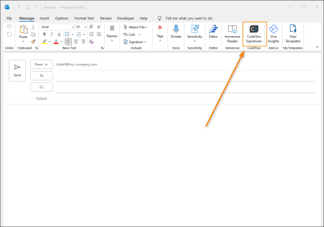 Opening the Web Add-in's pane in an Outlook desktop app.