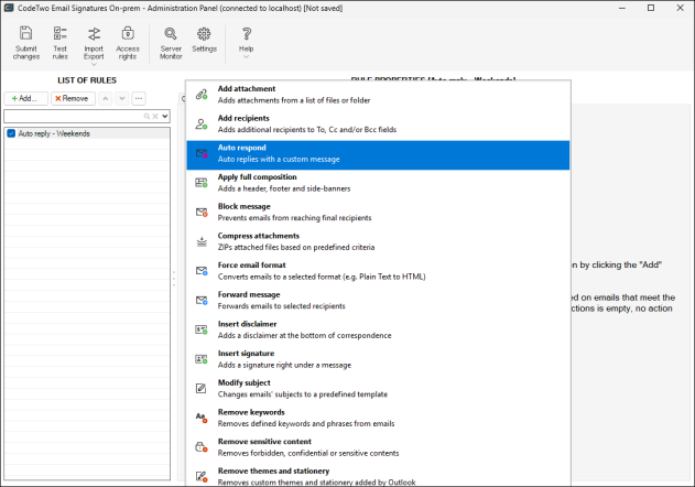 Adding the Auto respond action.