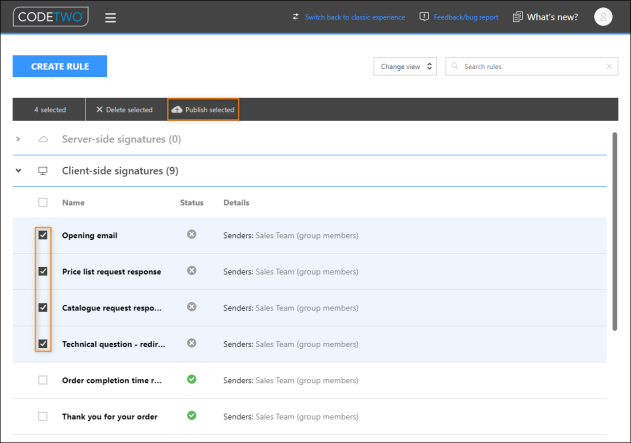 Publishing the prepared Outlook (client-side) signatures.