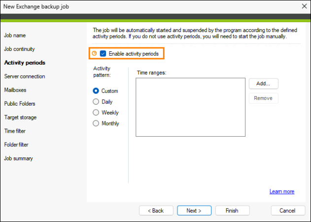 Enabling the activity periods feature.