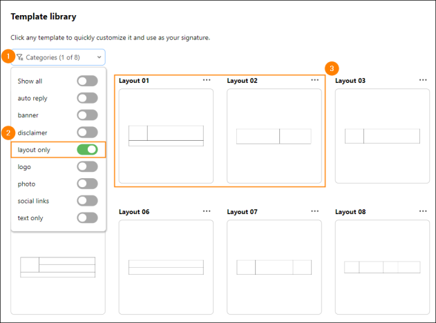 Sample layout templates to choose from.