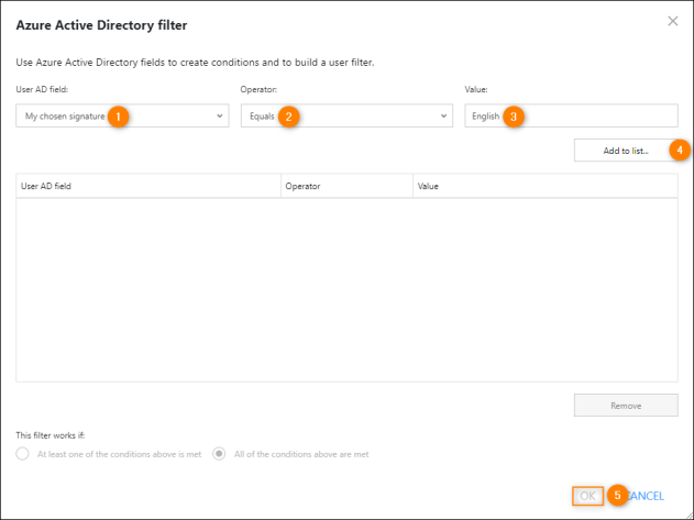 Adding the condition that activates the rule based on a CodeTwo custom attribute value provided by a user.