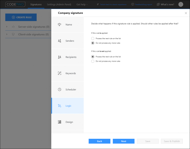Rule processing options.