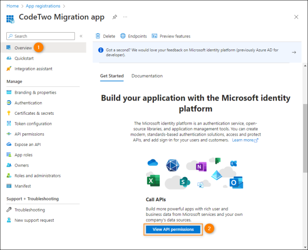 Accessing the API permissions page.