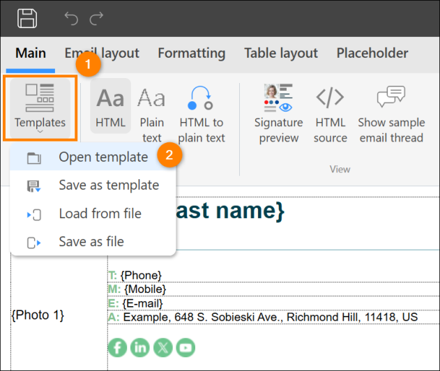 Opening the template library.