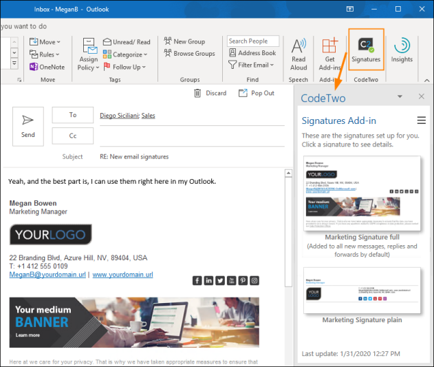 The deprecated COM Add-in's icon and pane in Outlook for Windows.