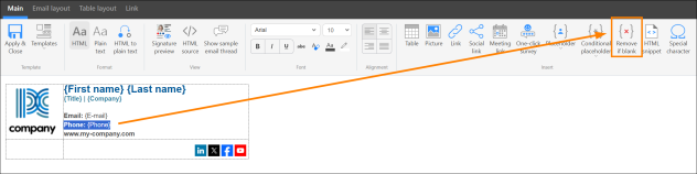 Adding RT tags to an email signature template in CodeTwo Email Signatures 365.