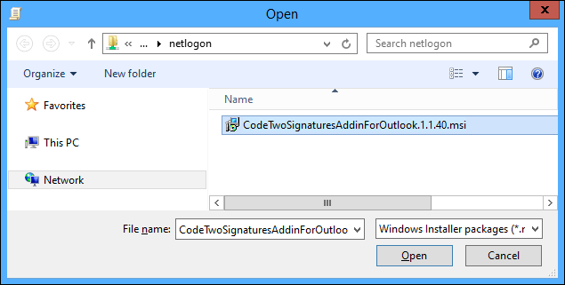 GPO pick CodeTwo Add-in installer