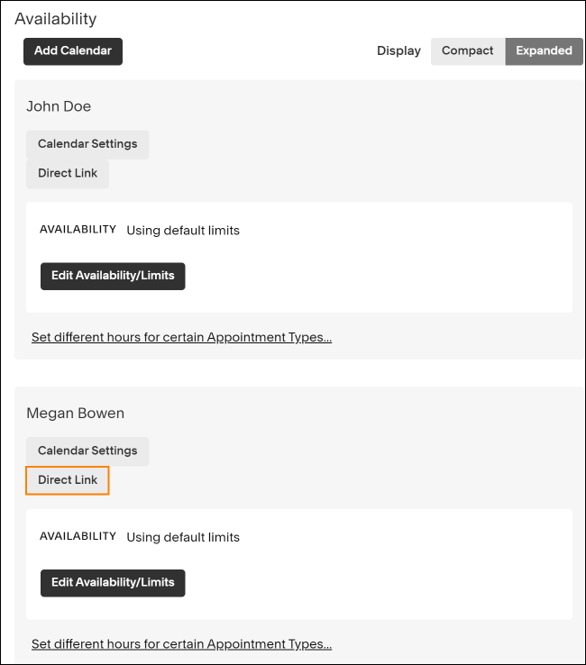 Changing the direct calendar link