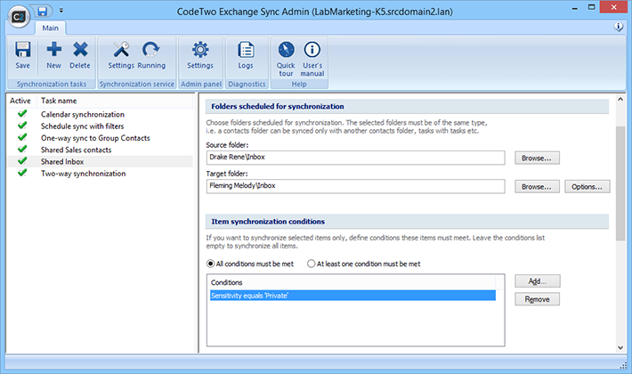 Conditions - filters in CodeTwo Exchange Sync