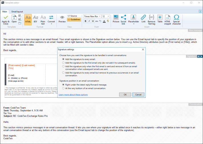 Disclaimer signature options