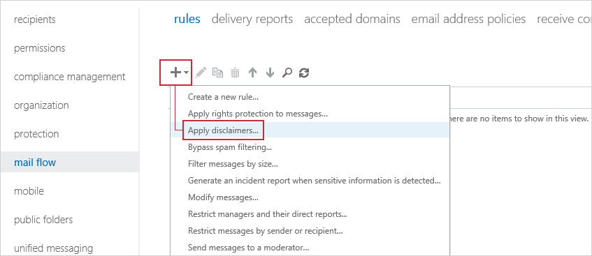 Click the plus button and select Apply disclaimers...
