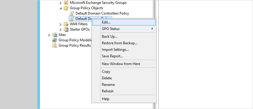 Right-click Default Domain Policy and click Edit...
