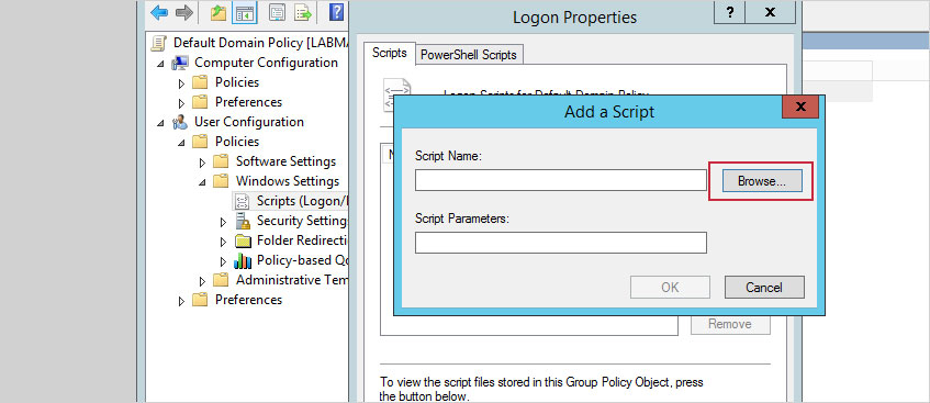 Next, in the same window, click Add... and in the resulting Add a Script window, click Browse... and select the file with your script