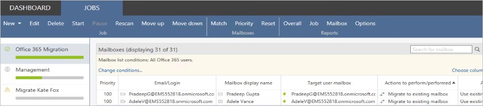 CodeTwo Office 365 Migration - tenant to tenant migartion in progress