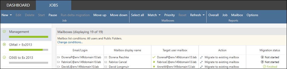 The main window of the Jobs tab