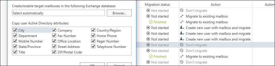 Create target mailboxes