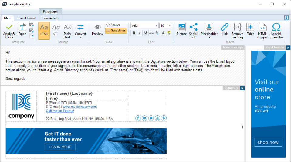 Signature template editor