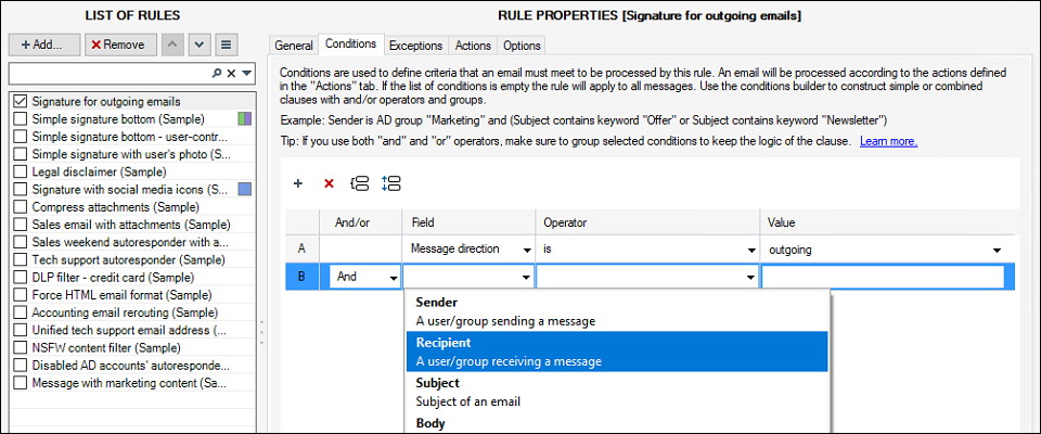 Rules properties