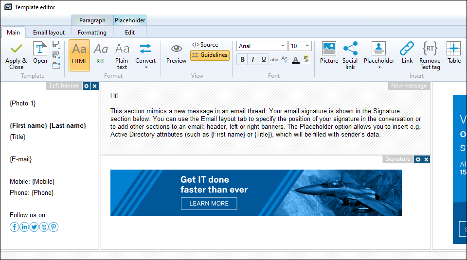 Signature template editor