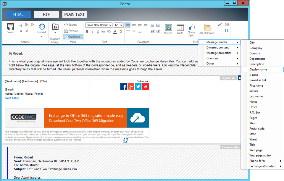 New improved WYSIWYG template editor