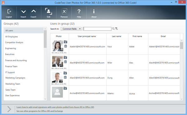 CodeTwo User Photos for Office 365 - User's interface