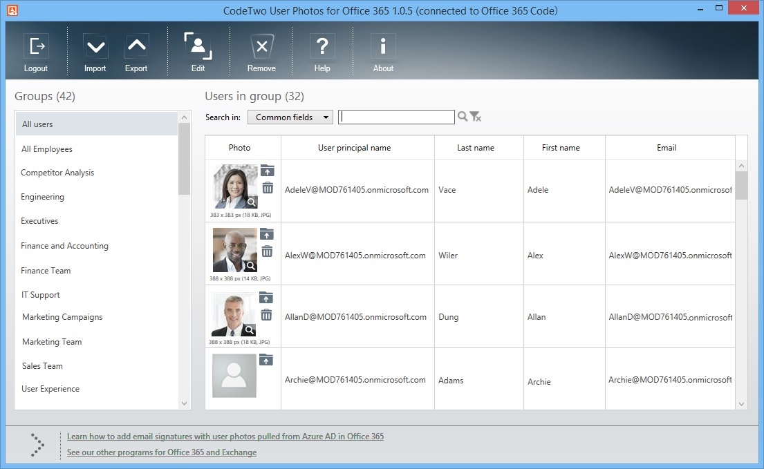 CodeTwo User Photos for Office 365 - User's interface