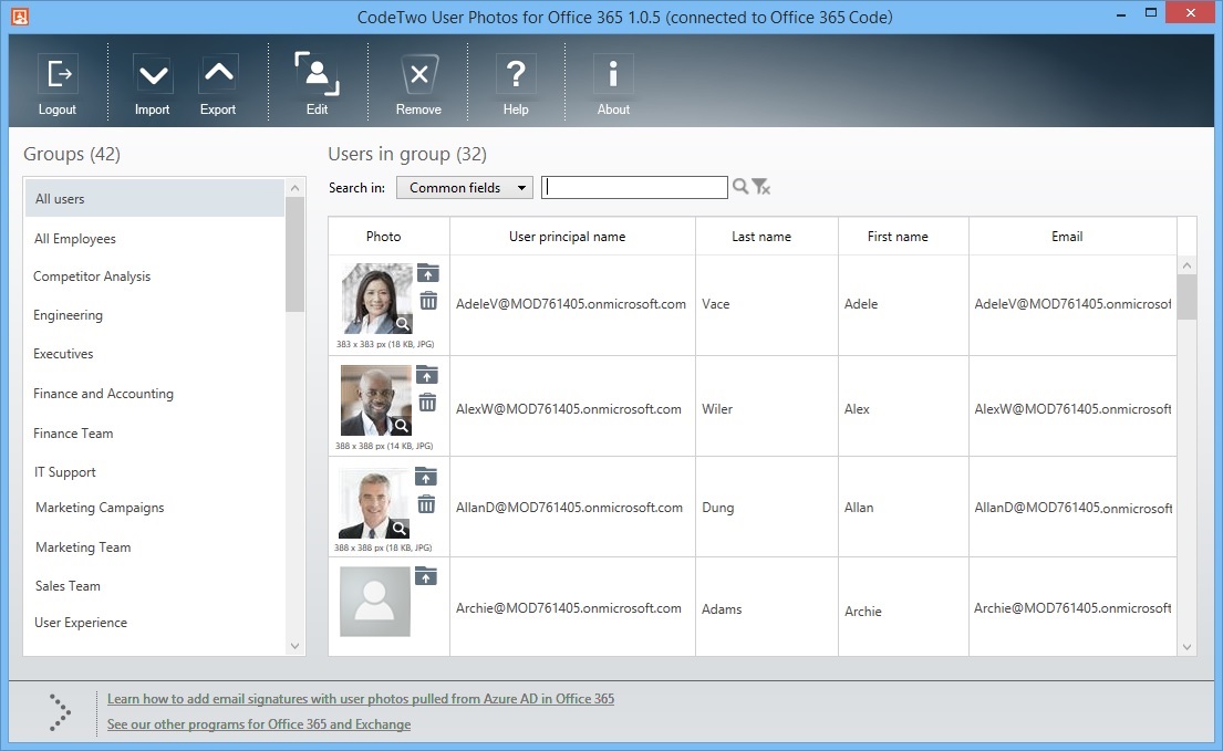 Free tool for Office 365 user photos management.