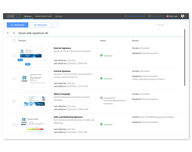 Centrally managed email signatures and automatic replies