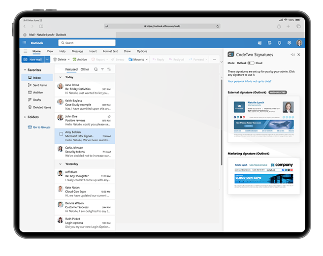 Signatures added directly in Outlook when you compose an email