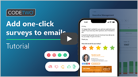 <span style="font-family: segoe ui,Frutiger,frutiger linotype,Dejavu Sans,helvetica neue,Arial,sans-serif">CodeTwo tutorial: Add one-click surveys to emails and analyze customer satisfaction data</span>