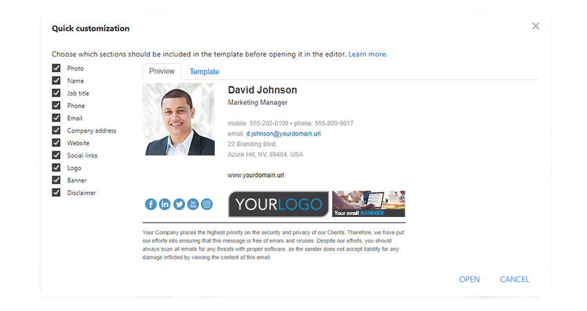 HTML editor (quick customization)