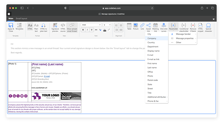Handy signature template editor