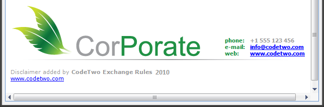 Extra lines added after 30 days by the demo version of CodeTwo Exchange Rules 2007 to the HTML.