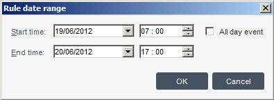 Specifying the start and end hours range of the rule. Specifying the start and end hours range of the rule.