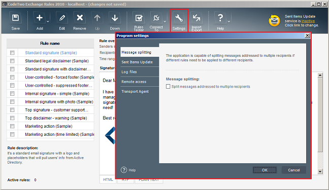 The Settings window. The Settings window.